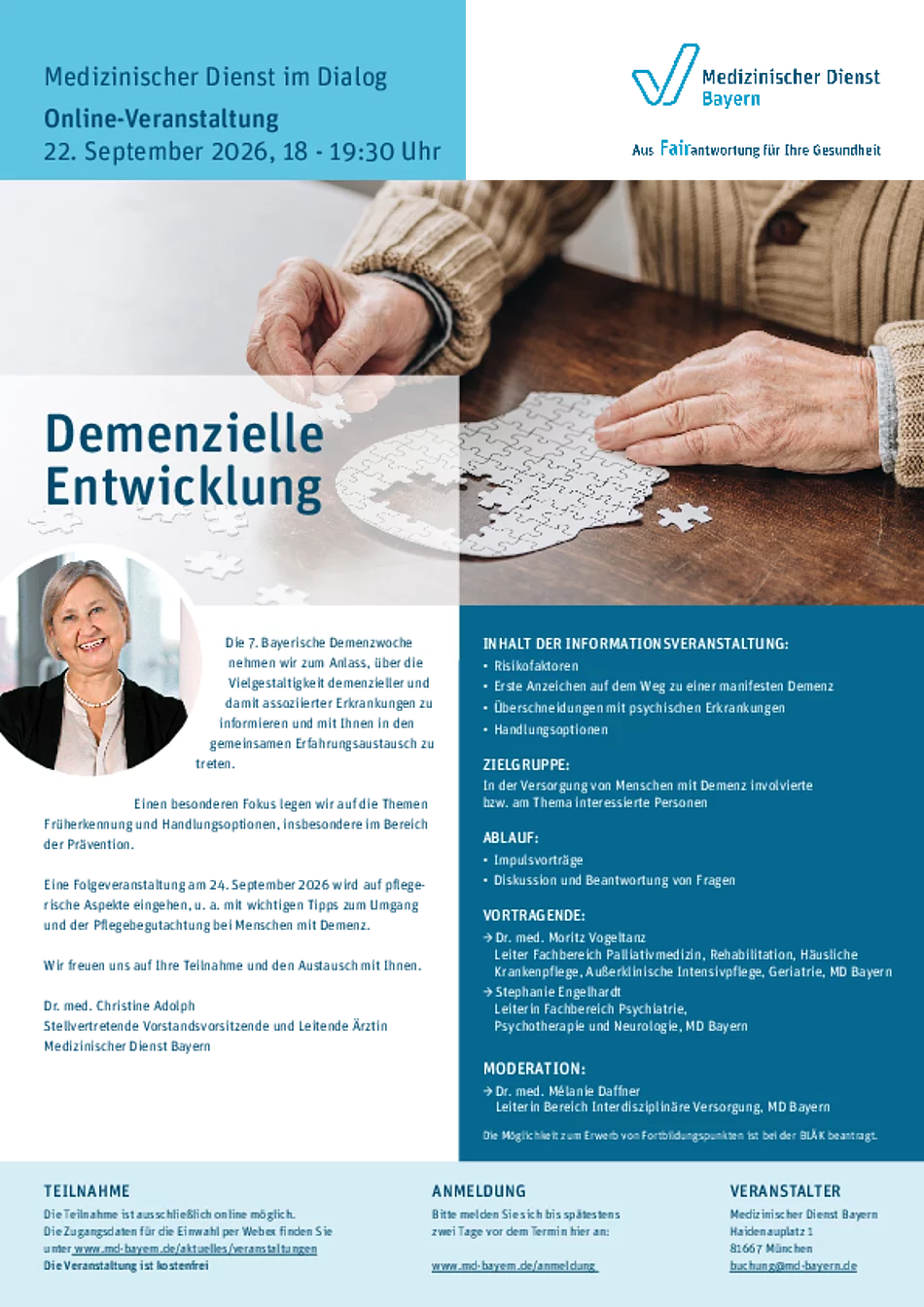 Flyer Demenz Entwicklung des Medizinischen Dienst Bayern